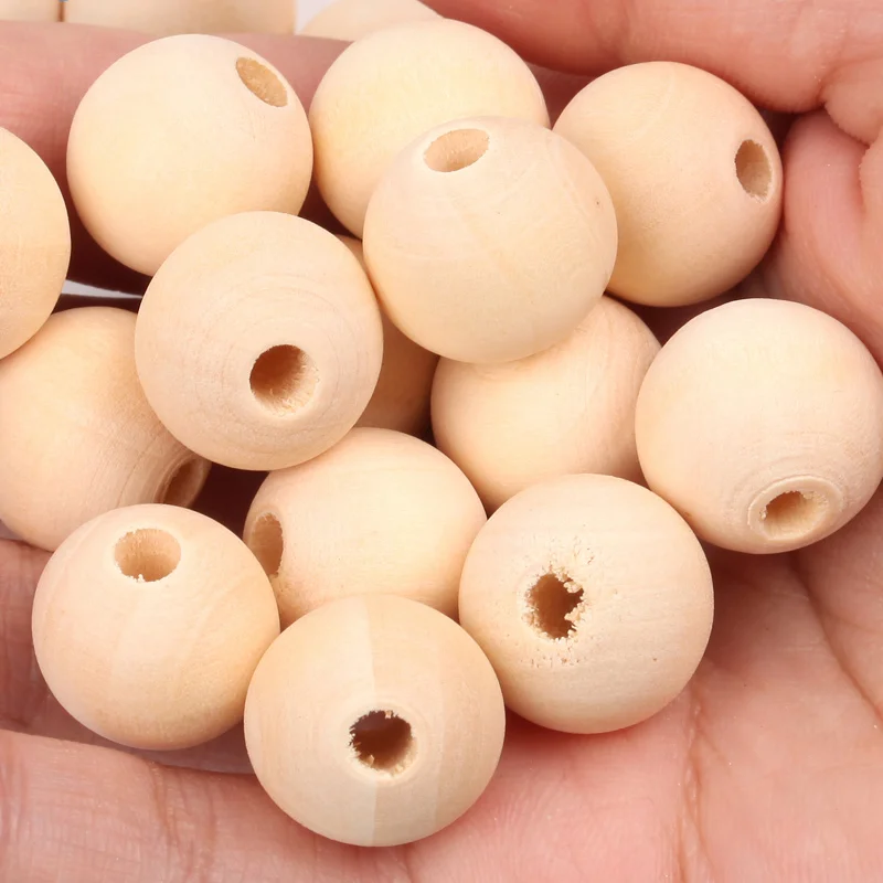2-500 pièces perles en bois naturel avec trous 4-30mm entretoise ronde boule de perle en bois breloque de perle en bois en vrac pour bricolage accessoires faits à la main