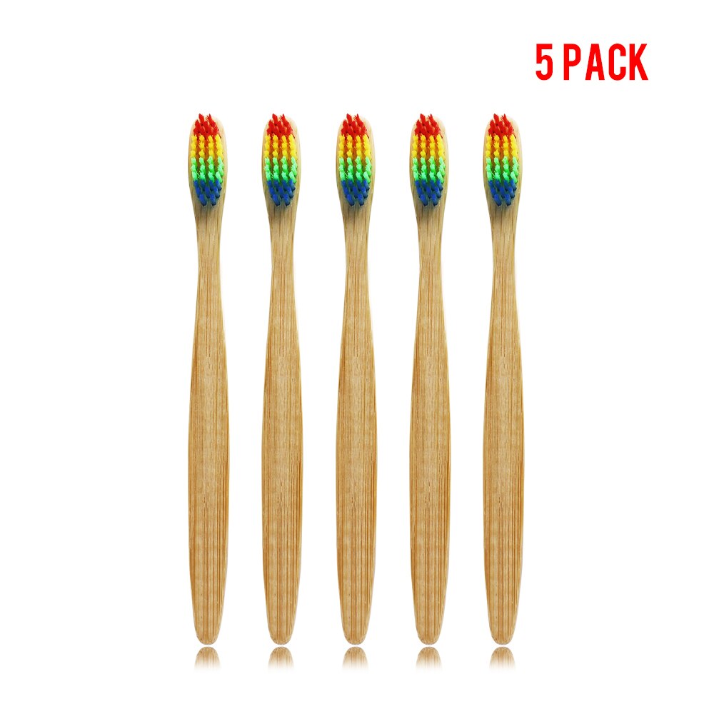 5 Pieces Bamboo toothbrush Soft Toothbruah soft-bristle Colorful bamboo fibre wooden handle