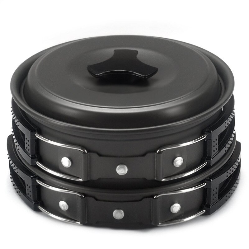 11 stk bærbar camping gryterett sett ryggsekktur utendørs kokekar boller sett edf 88: Svart