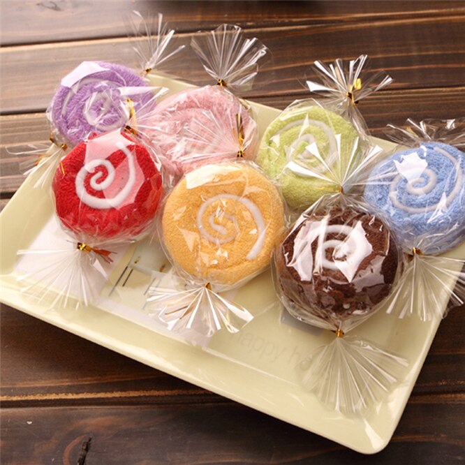 100 stücke Kuchen Handtuch Bunte Süßigkeiten Kreative Party Handtücher Mikrofaser Stoff SchöNe Handtuch Mini Lutscher Handtuch hochzeit Dekor