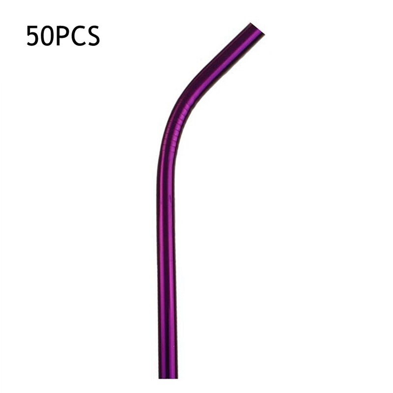 50 stuks 12mm drinkrietjes herbruikbare metalen rietjesset scherpe bubble tea rietjes 304 roestvrijstalen parel milkshake dikke rietjes buis: Paars gebogen