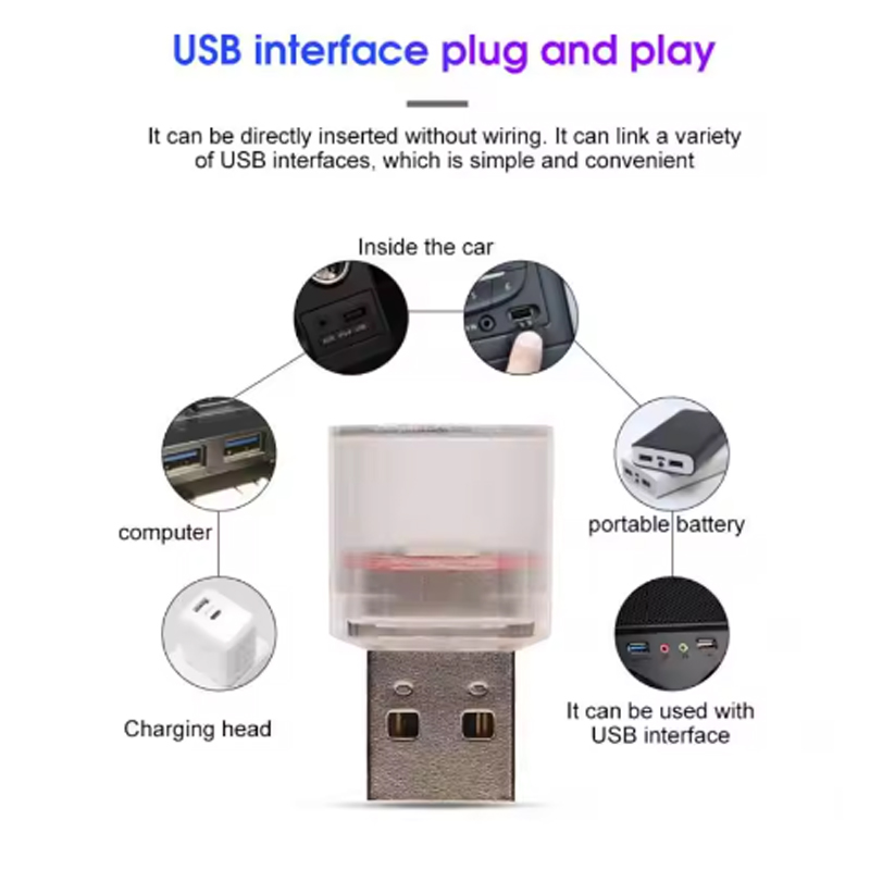 Auto-interieur Ambient Sfeerlicht LED-verlichting Auto Leeslamp Decoraties Decoratieve USB Plug en Play Sfeerlamp