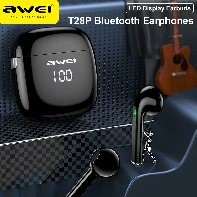Awei T28P słuchawki douszne z wyświetlaczem dousznym Bluetooth słuchawki bezprzewodowe słuchawki douszne z mikrofonem do iPhone Hauwei Xiaomi