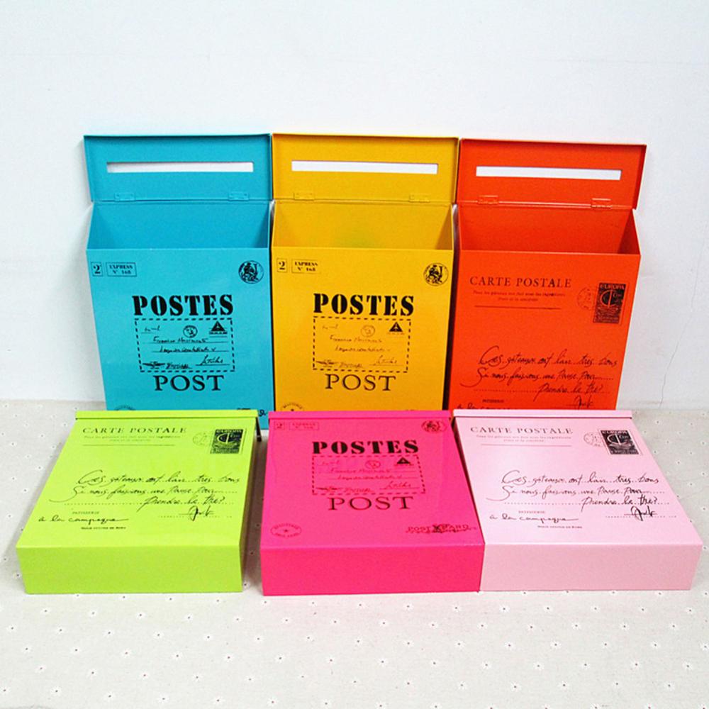 9 colors Post Box Vintage Metal Mail Box Case Wall Hanging Iron Mailbox Mail Postal Letters Newspaper Box Home Decor Oranment