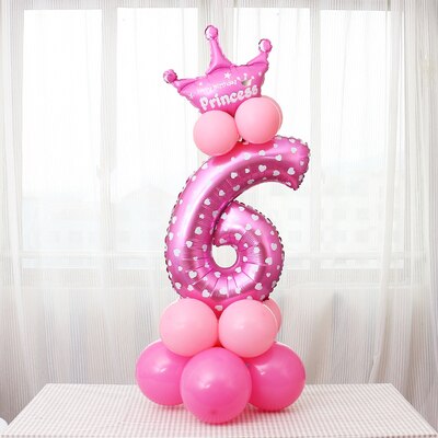17 Stks/set 32 Inch Regenboog Nummer Folie Ballonnen Crown Digitale Helium Ballon Bruiloft Decoratie Verjaardag Feestartikelen: Solid color Pink 6
