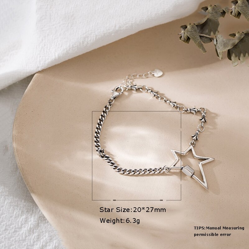 Anenjery vintage onregelmatige splitsende pentagram ketting thaise zilveren armband voor vrouwen verstelbare armband sieraden s -b400