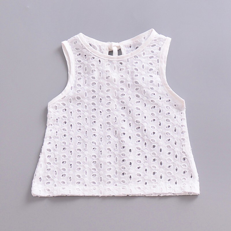 Baby Cute Lace Hollow Tops T-shirt Blouse White Outfits Sleeveless Newborn Baby Girl Cotton T-shirt