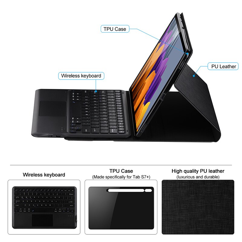 Tabletten Cover Voor Samsung Galaxy Tab S7 Plus 12.4 Inch Magnetische Stand Wireless Bluetooth Keyboard Case Voor Galaxy Tab S7 + S7 +