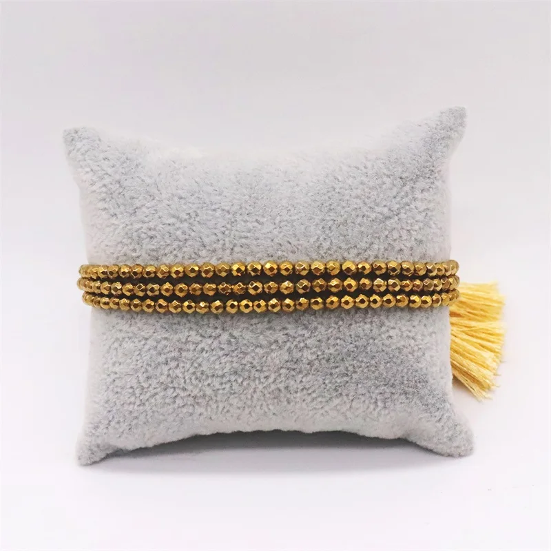 ALIYA Hematite Stone Bracelets For Men Women Jewelry Multilayer Beaded Pulsera Luxury Adjustable Jewellery Tassel Bracelet: REDDISH BROWN