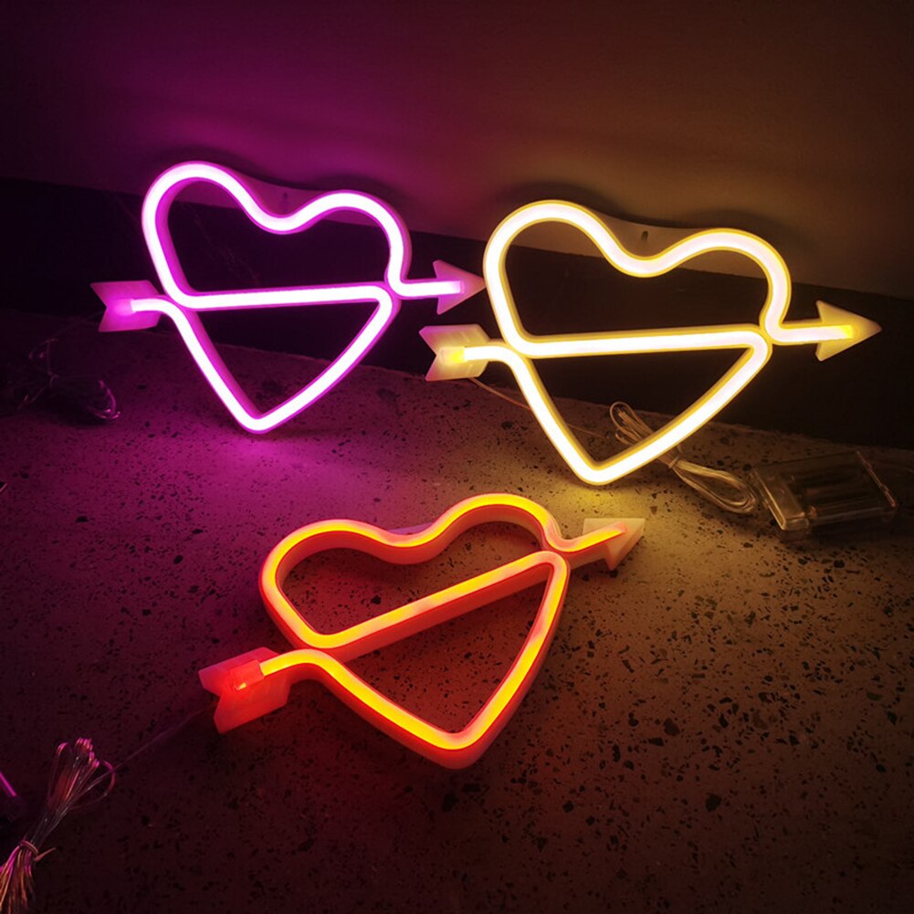 Led Neon Licht Hart Pijl Vorm Muur Art Teken Slaapkamer Decoratie Regenboog Opknoping Night Lamp Voor Thuis Party Bruiloft deco
