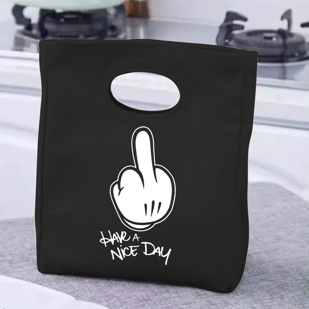 Lunch Bag Handle Insulation Cooler Bag Lunch Box Picnic Travel Portable Food Storage White Picture Printed Thermal Food Bag: Orange