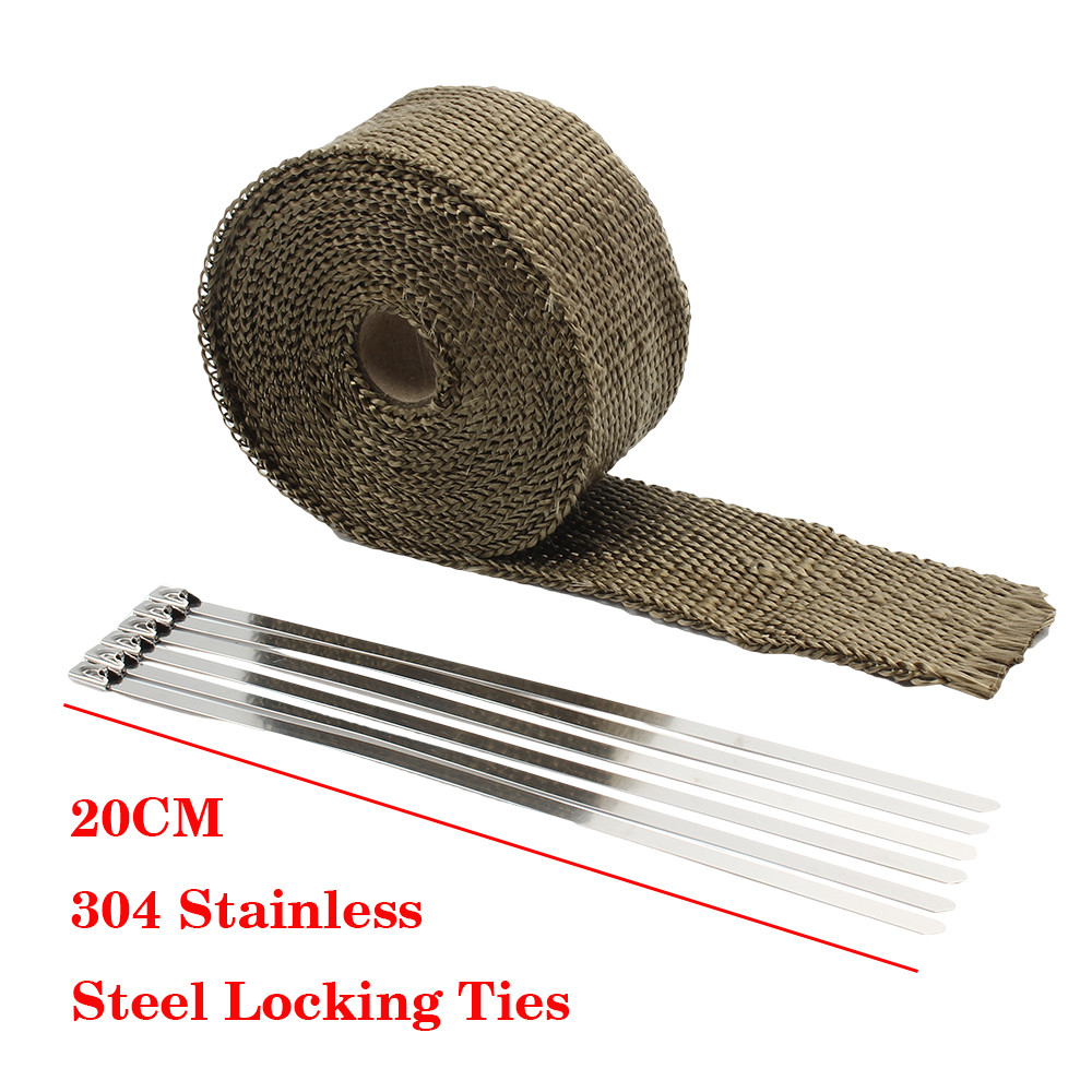 Exhaust Heat Wrap Thermal Tape Fiberglass Heat Wrap Manifold Insulation Roll Resistant with Stainless Ties 5cm*5M/10M/15M/20M