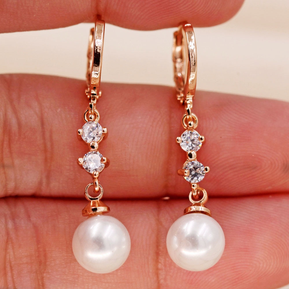 Pearl earrings long Earrings for Women's earrings Gold Filled Zircon Dangle Earrings Wedding Jewelry