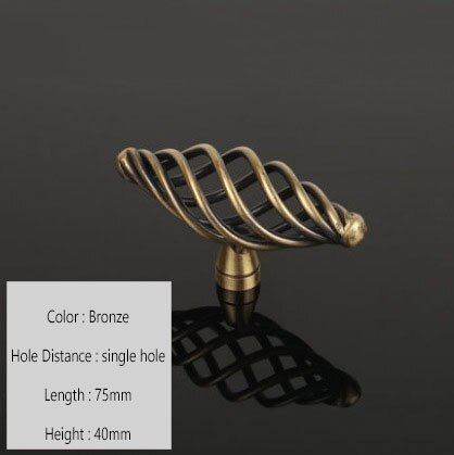 Vintage Antique Bronze Drawer Knobs Cabinet Handles Hollow Out Birdcage Handles Wardrobe Door Pullers Furniture Handle: Bronze 75mm