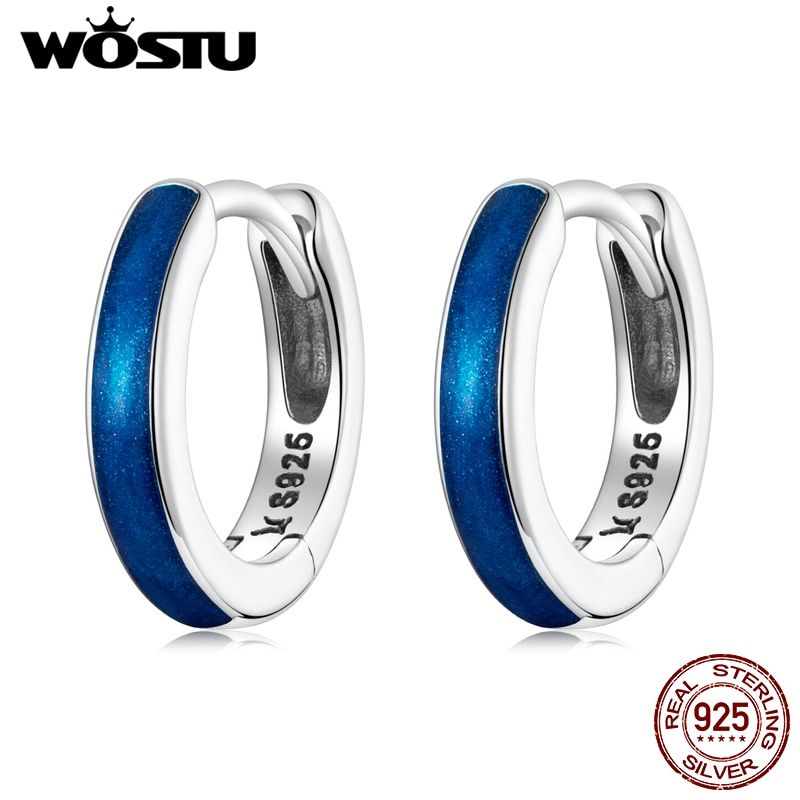 WOSTU 925 Sterling Silber Einfache Blau Band Ohrringe Zucht Ohrringe Für Frauen Party Schmuck CQE1360