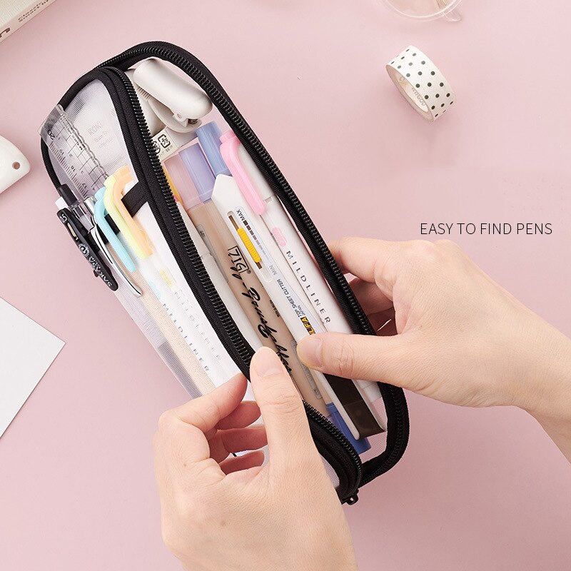 Astucci per matite trasparenti di moda coreana semplice amaretto borsa per matite di grande capacità organizzatore di cancelleria portamatite