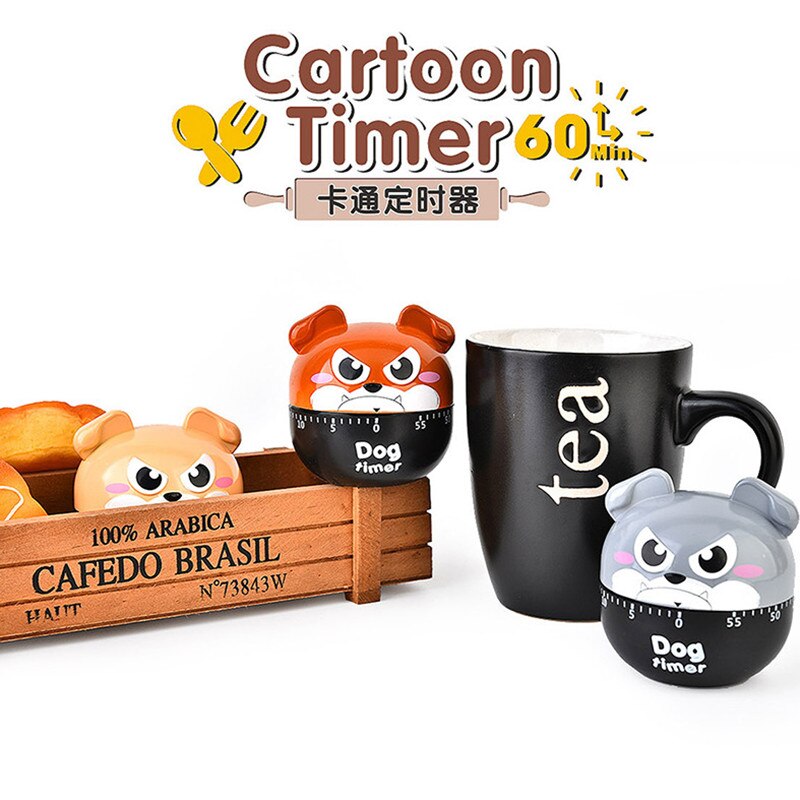 1PCS Lovely Dog Mechanical Timer Kitchen 60 Minute Cooking Mechanical Easy Operate Reminder Kitchen Cooking Egg Steam Timer Tool