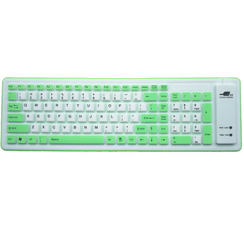 soft and durable, comfortable touch Foldable Keyboard Waterproof USB Wired Keyboard 103 Keys Silicone Soft Keyboard: Green