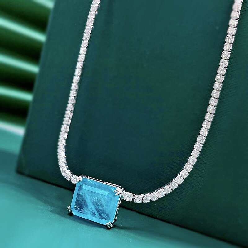 Oevas 100% 925 sterling silber paraiba smaragd high carbon diamant anhänger halskette für damen funkelnder partyschmuck
