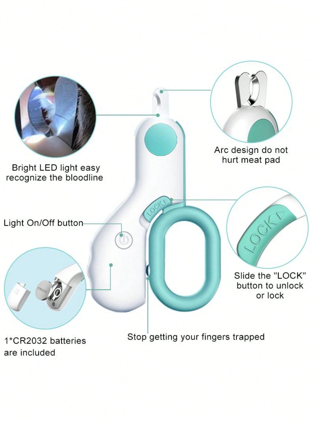 Pet Nail Clipper LED Light Illuminate Bleeding Line Claw Scissors Avoid Over Cutting