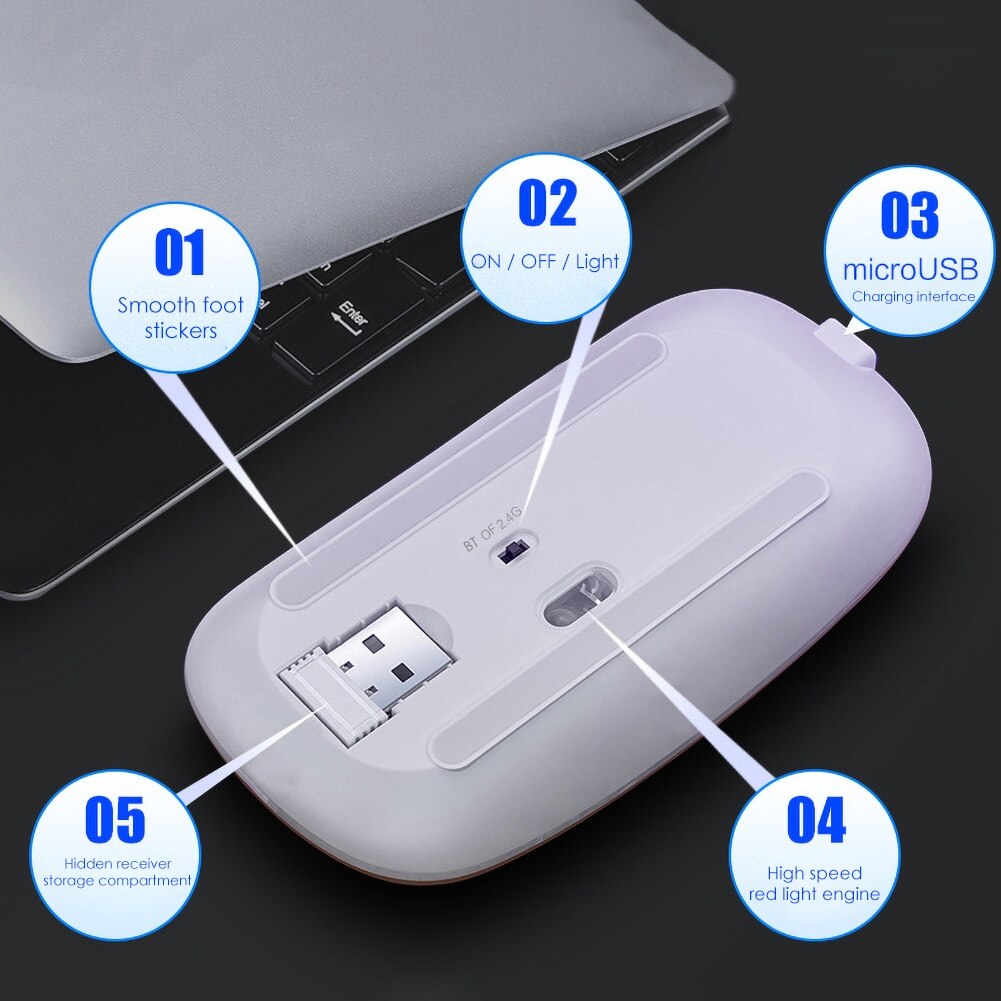 Bezprzewodowa 2.4G ergonomiczna wyciszona akumulatorowa lampa doprowadziło podświetlana myszka dla graczy na PC laptop