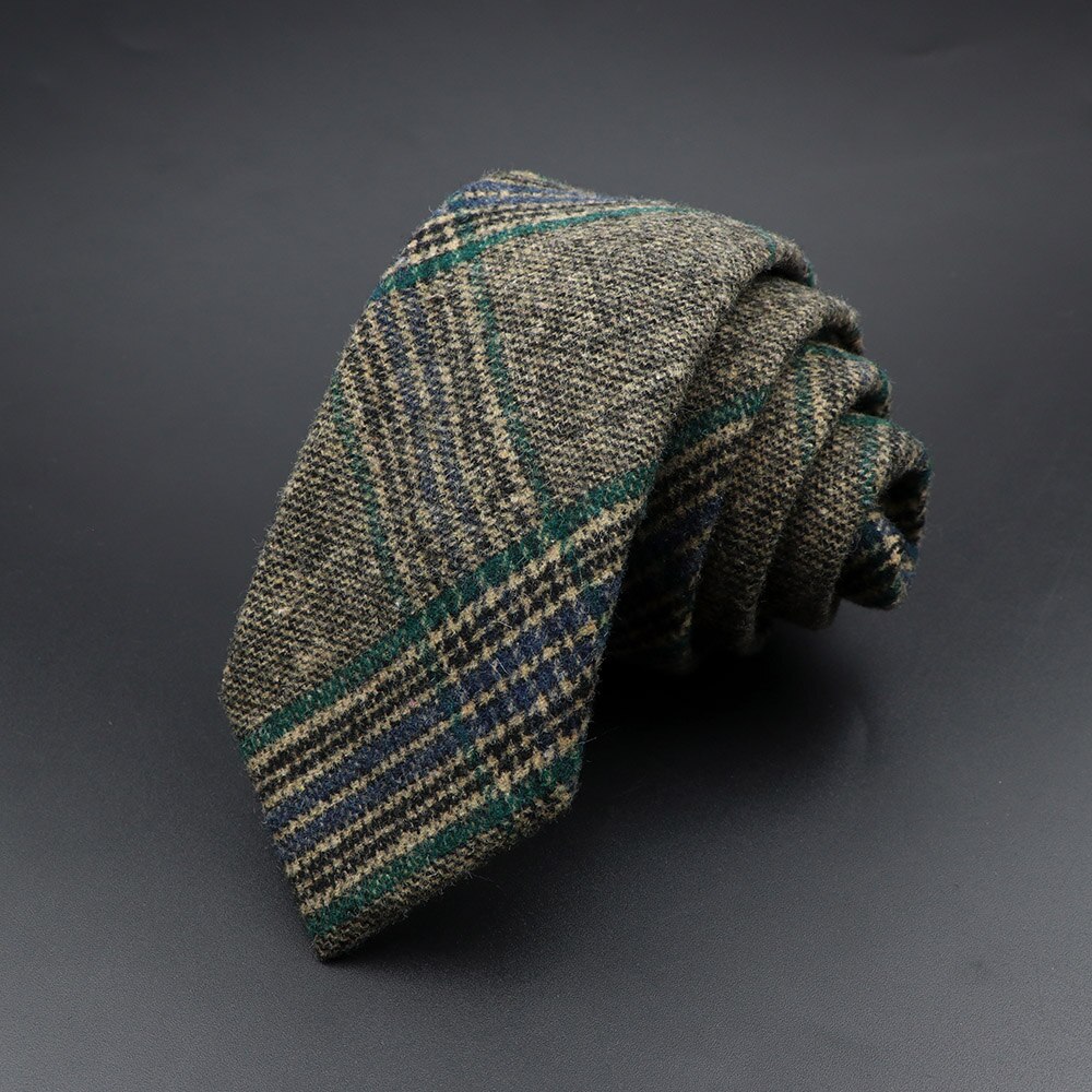 Klassisk brun grå rutig randig ullslips smal krage smal kashmir slips för man kostym fest casual accessoar kravat: 5