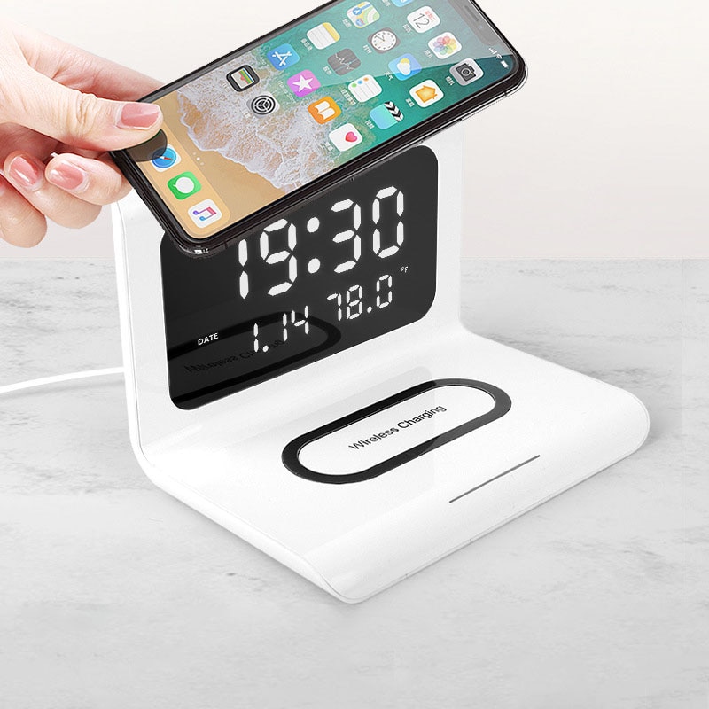 Alarm clock with Wireless Charging Function bedside Alarm Clock compatible with Iphone Huawei Samsung bedside alarm clock