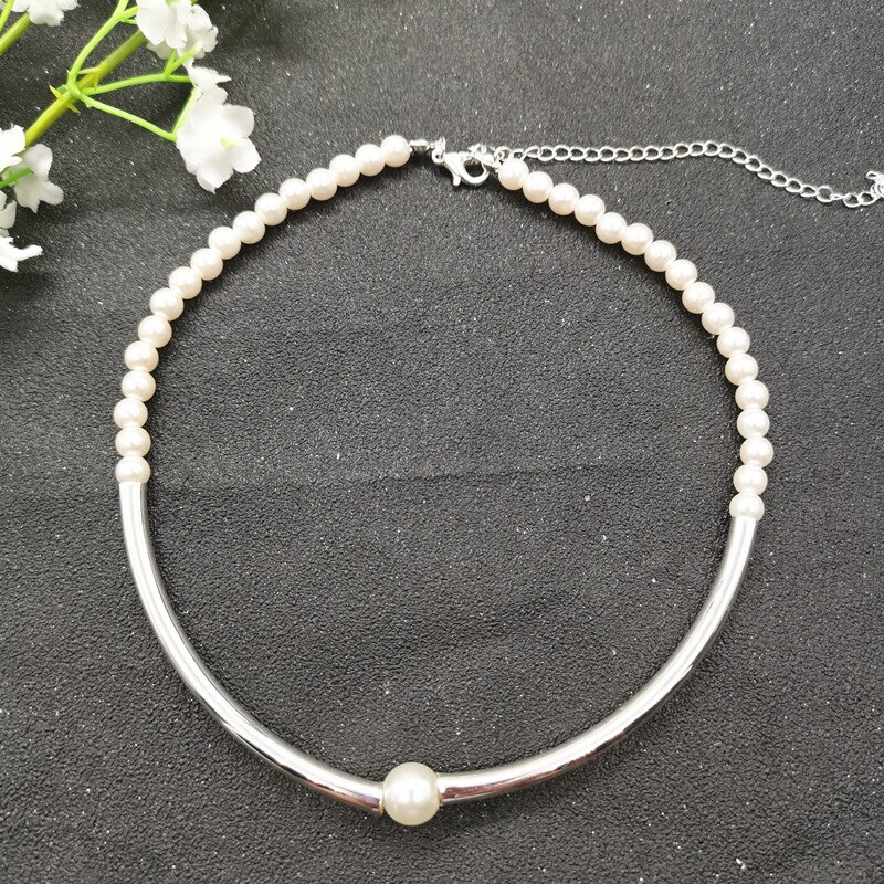 JCYMONG Gesimuleerde Pearl Chain Choker Ketting Voor Vrouwen Goud Zilver Kleur Gebogen buis Ketting Mode-sieraden