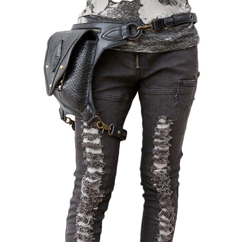 Staal Master Punk Vrouwelijke Retro Rock Schoudertas Mini Telefoons Been Tas Mannen En Vrouwen Messenger Schouder Taille Bag