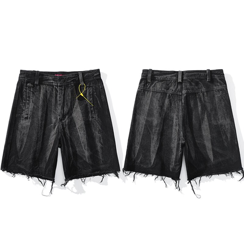 Herre tie-dye denim jean shorts sommer lynlås vintage korte bukser korte hip hop streetwear jeans kompression shorts: Sort / Xl