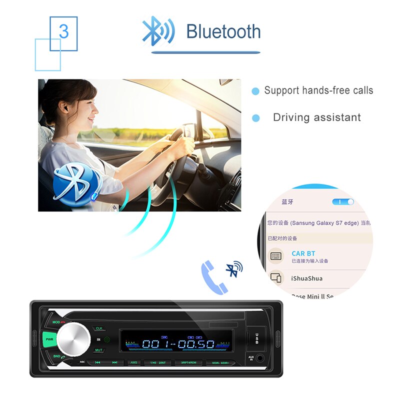 Radio de Coche Autoradio 1 Din Bluetooth SD MP3 jugador Coche Radios Estereo Poste Para Auto audio estéreo Carro Samochodowe Automotivo