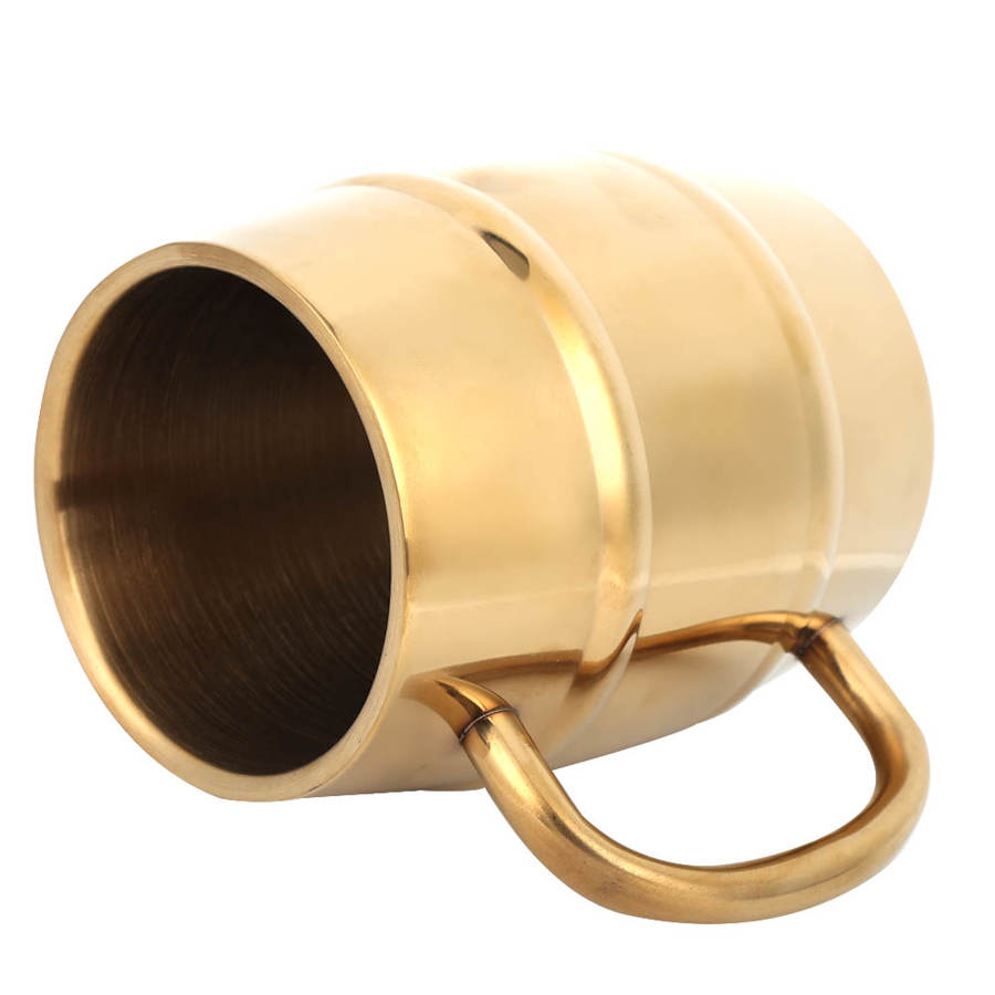 300ml Gold Double Layer Stainless Steel Water Cup Coffee Beer Mug Teacup with Handle Teacup