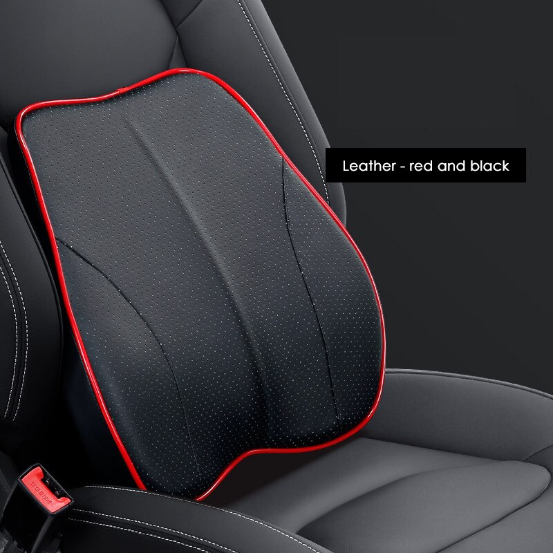 Auto Hoofdsteun Kussen Nek Massage Geheugen Lendensteun Katoen Ademend Auto Neksteun Hoofdsteun Kussen Zetel Kussen: Leather red