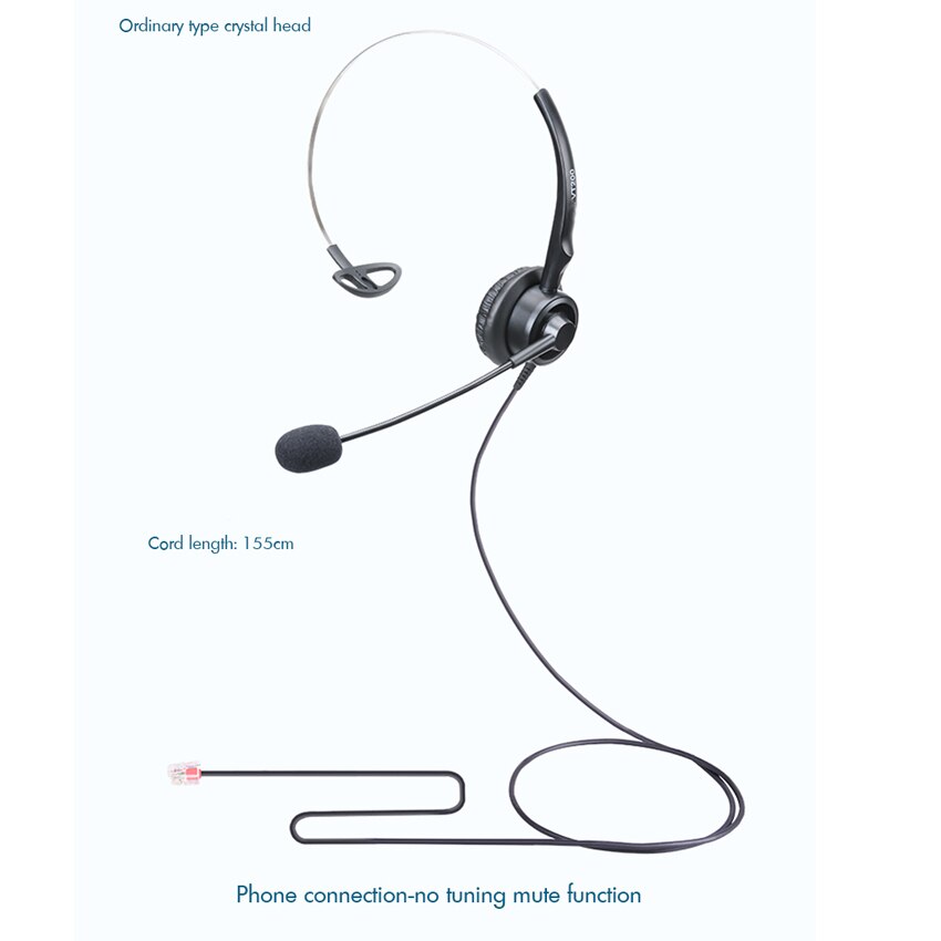 Phone Headset Crystal Head Call Center Headset, Noise Cancelling Microphone with Double 3.5mm Plug / USB Connector for Computer