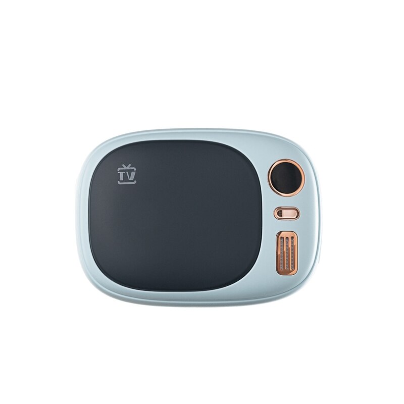 Qw -n08 retro tv handwarmer oplaadbare usb mini powerbank grote capaciteit verwarming: Blauw