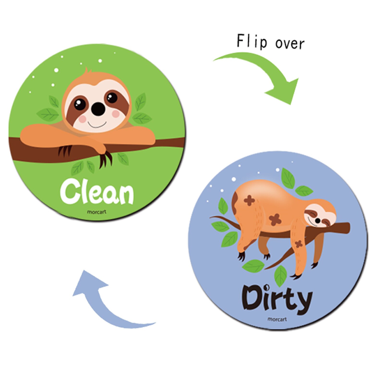 Dishwasher Magnetic Clean Dirty Sign Synthetic Resin+Magnet Double Sided Sign with Adhesive Magnetic Patch for All Dishwashers: Sloth
