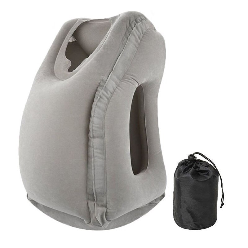 PVC Inflatable Travel Sleeping Bag Portable Cushion Neck Pillow for Men Women Outdoor Airplane Flight Train Office Sleeping Easy: Gray