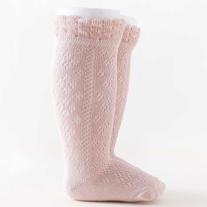 Sommer Baby Mädchen Aushöhlen Knie Hohe Socken Atmungsaktive Gittergewebe Baumwolle Prinzessin Lange Socke Spanisch Stil Dünne Socken Für 0-5 jahre