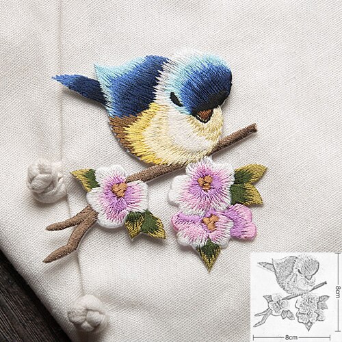 Vogel met Bloem Ijzer op Patches voor Kleding Borduren Applique DIY Hoed Jas Jurk Accessoires Kleding Sticker Strepen Badge: 05
