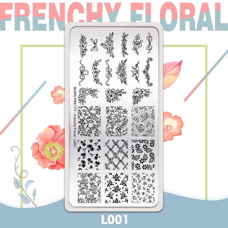 Født smuk nail art stempel skabelon blomst blonder geometri billeder stål nail art stencil blomstertema manicuring