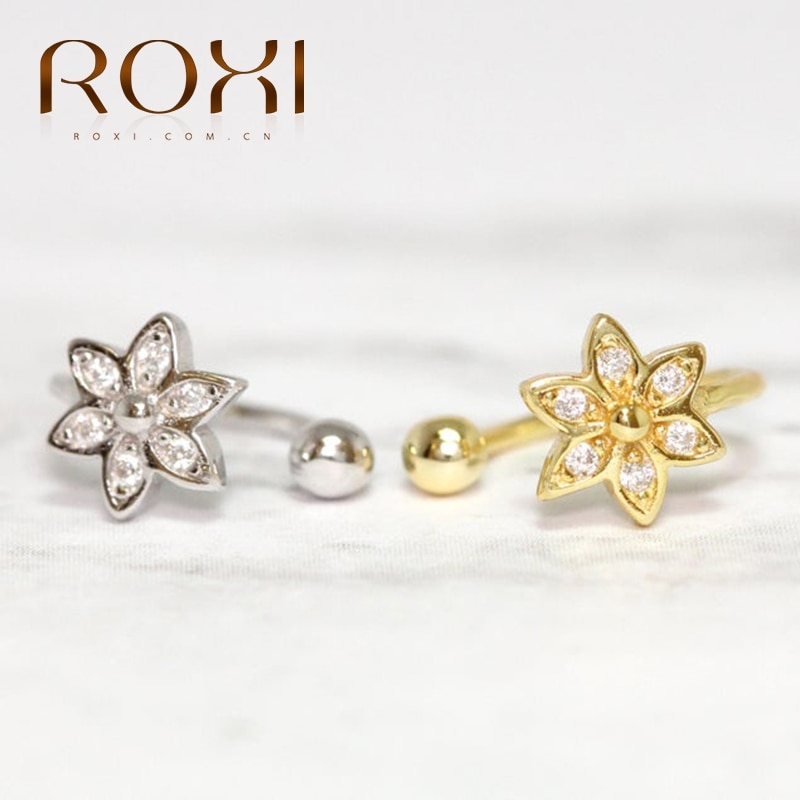 Roxi luksus rund sort zirkon kronblad snefnug klip øreringe til kvinder rund cirkel øre manchet ingen piercinger sølv 925 smykker: B sølv
