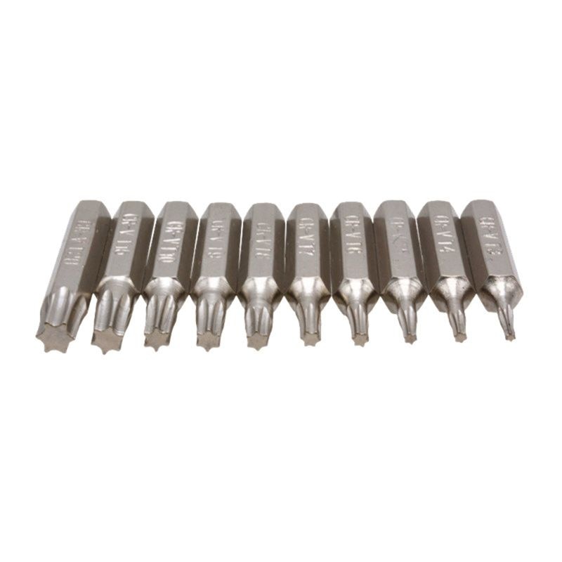 Set van 10 stuks cr-v torx schroevendraaierbits,  t3 t4 t5 t6 t7 t8 t9 t10 t15 t20 mobiele reparatiebits met pruimenbloesemkop.