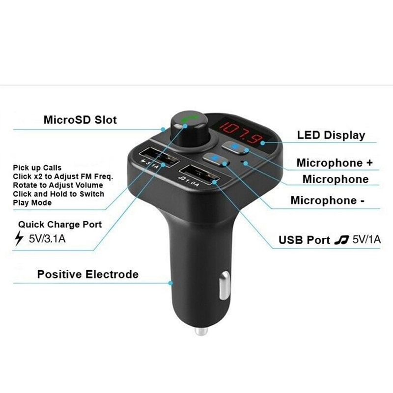 Reproductor Mp3 Bluetooth para coche con estilo, reproductor con Bluetooth, tarjeta con enchufe, FM, Bluetooth, cargador para coche, reproductor Bluetooth 5,1