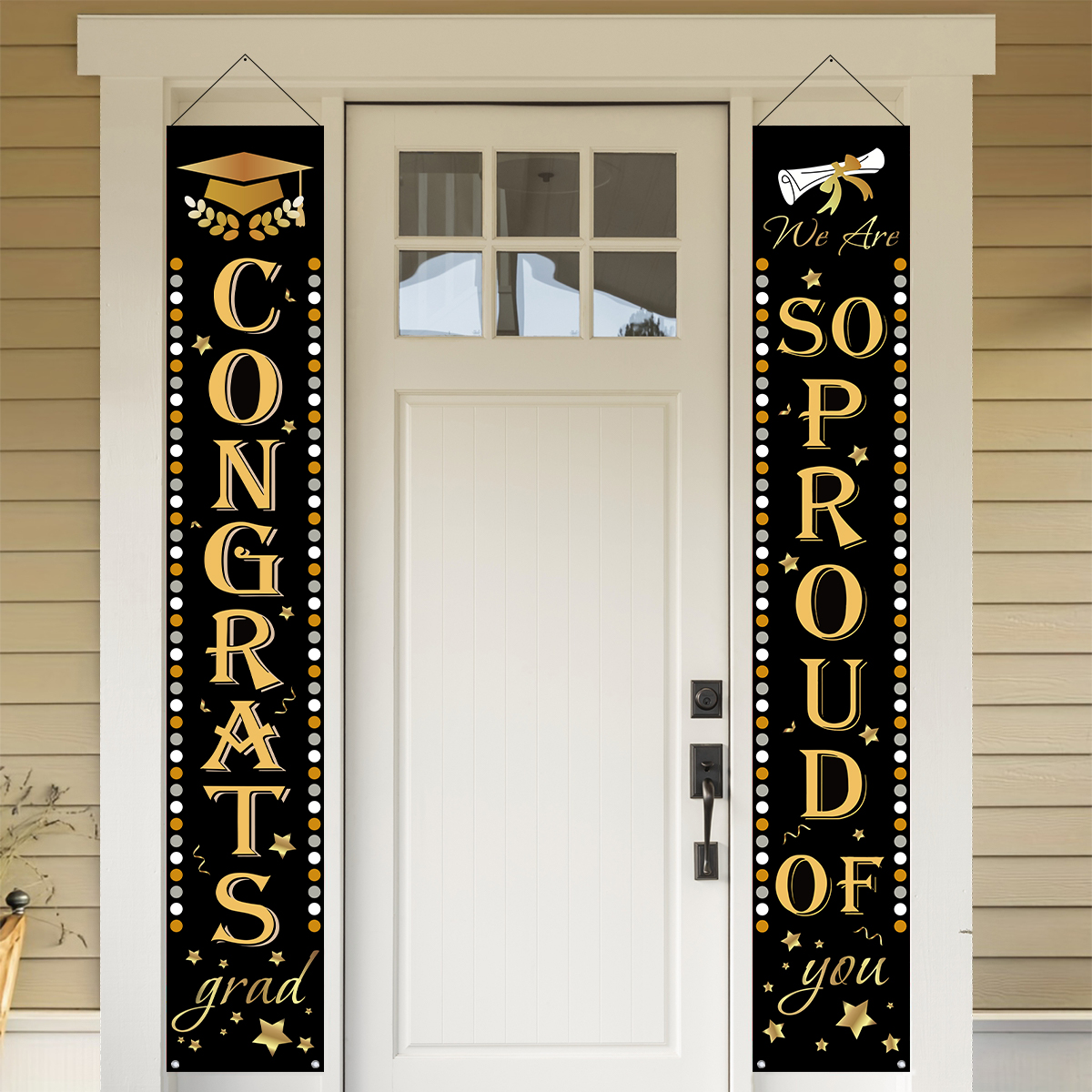 Decoración para de graduación, pancartas de coplas para puerta, clase de 2025, felicidades, letrero colgante para porche de graduación, suministros para de celebración en el hogar