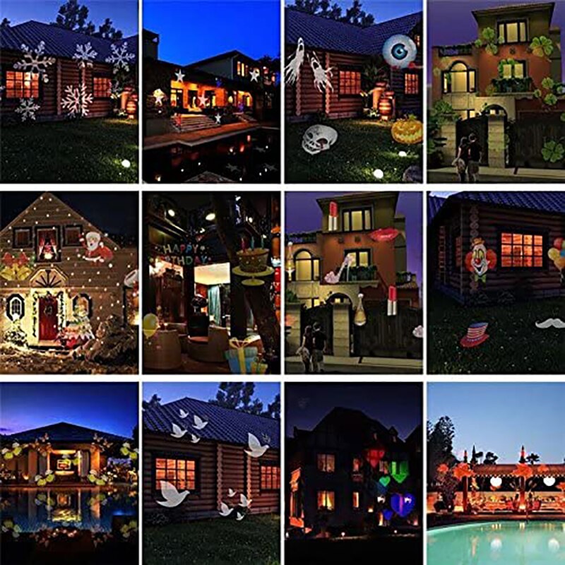 Projecteur LED imperméable avec 12 motifs de diapositives, éclairage de paysage, décoration intérieure et extérieure, pour fête, mariage, anniversaire