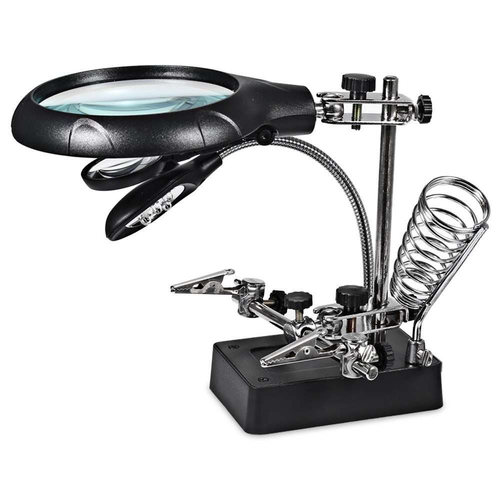 Multifonctionnel lumière LED loupe verre lampe de bureau aide main réparation pince Clip bureau debout loupe outil LED lumière de bureau