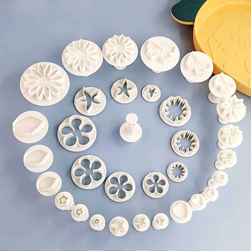 33Pcs Plunger Fondant Cutter Cake Tools Set Diy Plunger Cutter Biscuit Cookie Cakevorm Taart Decoreren Gereedschappen