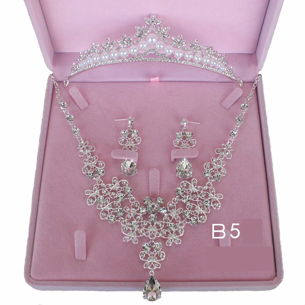 Noble cristal colar headdress brincos de três peças jóias de noiva princesa coroa headdress casamento festa de aniversário jóias: Style5
