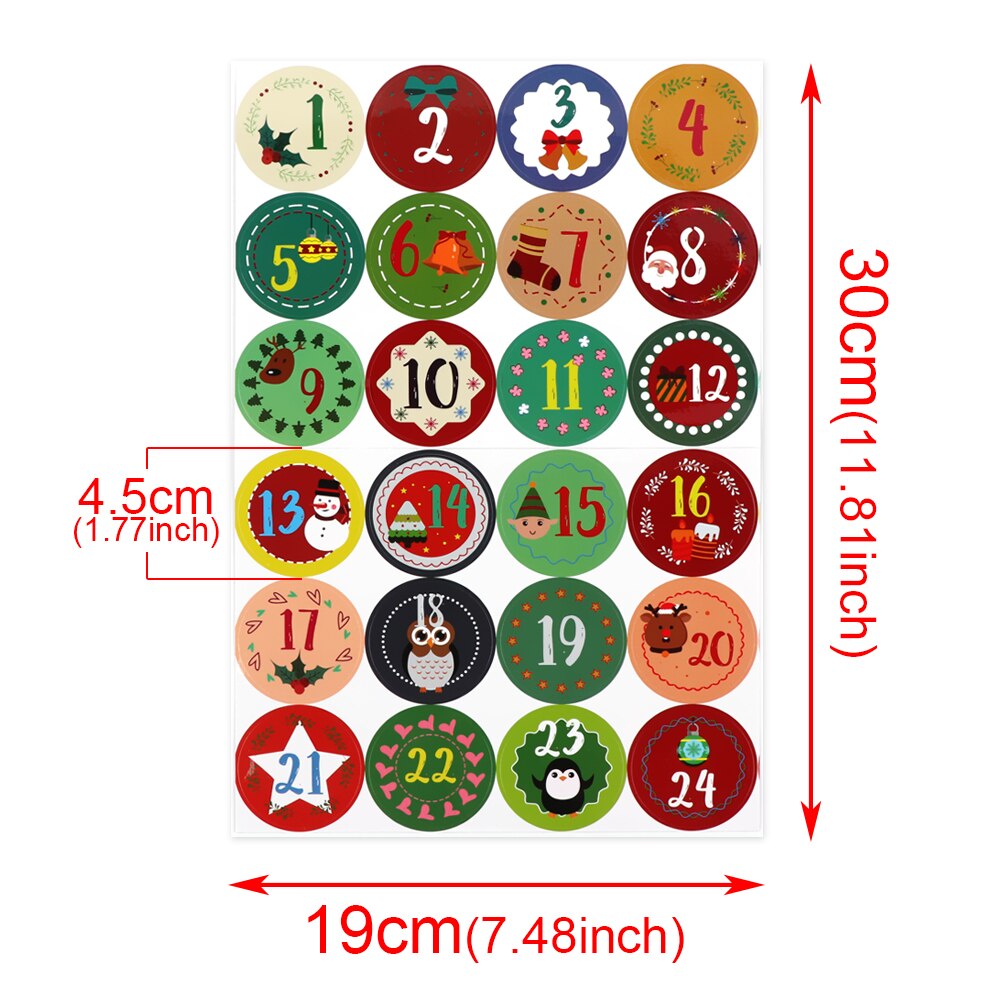 Merry Christmas Number Paper Stickers Advent Calendar Sticker Multi-Function DIY Packaging Cookie Sealing Label Decor