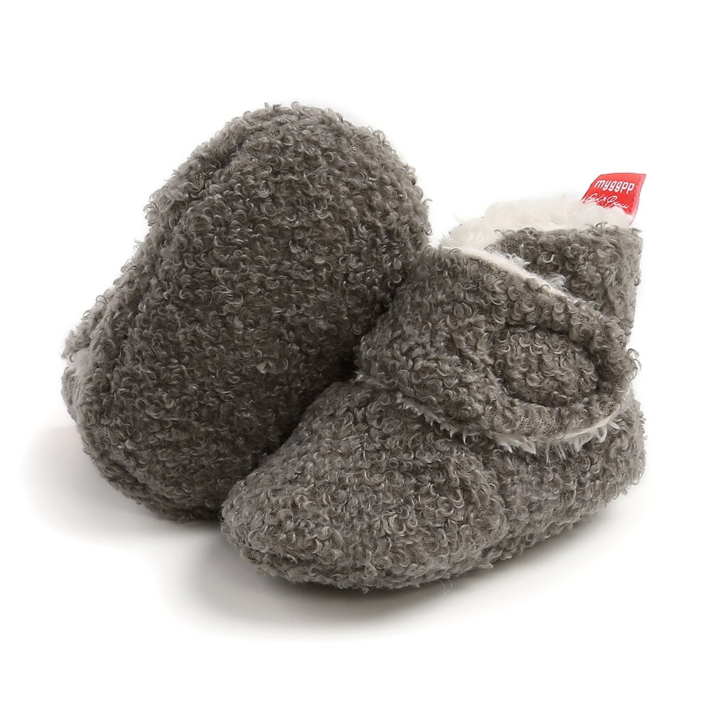 Bébé fille garçon hiver polaire chaussons unisexe infantile pantoufles berceau chaussures avec fond antidérapant pour garçons filles et garçons: Gris / 0-6 mois